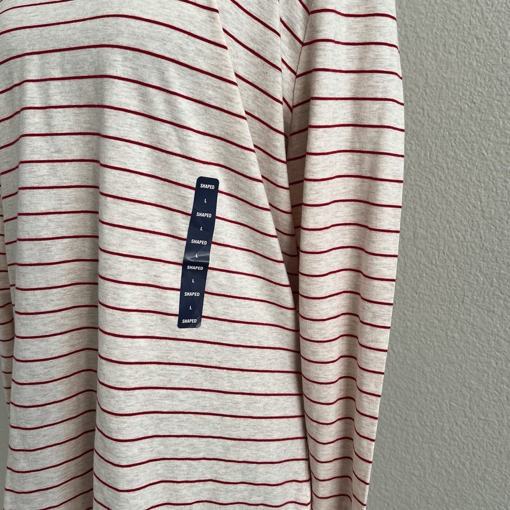 Lands' End Women's Large Long Sleeve Turtleneck Striped Stretch Oatmeal Red NWT - Picture 3 of 8